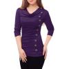 image:imageAllegra K Womens Cowl Neck Tops Long Sleeve Buttons Decor Tuinc Shirts Ruched TopPurple