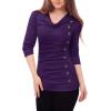 image:imageAllegra K Womens Cowl Neck Tops Long Sleeve Buttons Decor Tuinc Shirts Ruched TopPurple