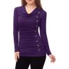 image:imageAllegra K Womens Cowl Neck Tops Long Sleeve Buttons Decor Tuinc Shirts Ruched TopPurple
