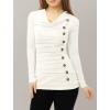 image:imageAllegra K Womens Cowl Neck Tops Long Sleeve Buttons Decor Tuinc Shirts Ruched TopWhite