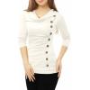 image:imageAllegra K Womens Cowl Neck Tops Long Sleeve Buttons Decor Tuinc Shirts Ruched TopWhite
