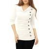 image:imageAllegra K Womens Cowl Neck Tops Long Sleeve Buttons Decor Tuinc Shirts Ruched TopWhite