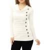 image:imageAllegra K Womens Cowl Neck Tops Long Sleeve Buttons Decor Tuinc Shirts Ruched TopWhite