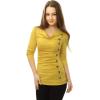 image:imageAllegra K Womens Cowl Neck Tops Long Sleeve Buttons Decor Tuinc Shirts Ruched TopYellow