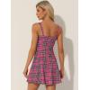 image:imageAllegra K Womens Plaid Tube Dress Zip Up Strap Sleeveless Party Mini ALine DressHot Pink