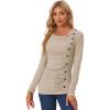 image:imageAllegra K Womens Cowl Neck Tops Long Sleeve Buttons Decor Tuinc Shirts Ruched TopKhaki