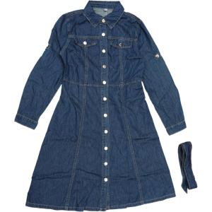 image:imageAllegra K Denim Dress for Womens Long Sleeve Button Down ALine Belted Classic Jean DressesNavy Blue
