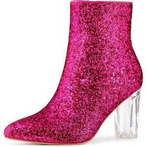 image:imageAllegra K Womens Clear Block Heel Glitter Hot Pink Ankle Boots 7 m US