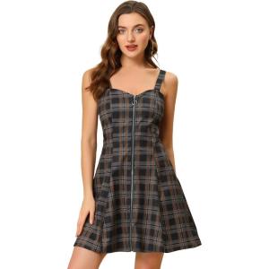 image:imageAllegra K Womens Plaid Tube Dress Zip Up Strap Sleeveless Party Mini ALine DressBlack