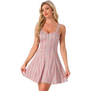 image:imageAllegra K Womens Plaid Tube Dress Zip Up Strap Sleeveless Party Mini ALine DressPink