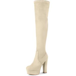 image:imageAllegra K Womens Platform Block Heel Beige Over Knee High Boots 6 M US