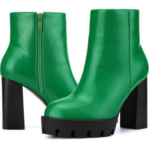 image:imageAllegra K Womens Platform Lug Sole Round Toe Side Zip Block Heeled Chelsea BootsGreen