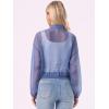 image:imageAllegra K Sheer Bomber Jacket for Womens Zip Up Long Sleeve See Through JacketsGrey Blue
