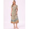 image:imageAllegra K Womens Boho Dresses V Neck Cap Sleeve Smocked ALine Floral Tiered Flowy Maxi DressesBeige