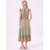 image:imageAllegra K Womens Boho Dresses V Neck Cap Sleeve Smocked ALine Floral Tiered Flowy Maxi DressesBeige