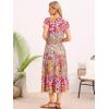 image:imageAllegra K Womens Boho Dresses V Neck Cap Sleeve Smocked ALine Floral Tiered Flowy Maxi DressesPink