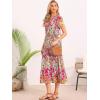 image:imageAllegra K Womens Boho Dresses V Neck Cap Sleeve Smocked ALine Floral Tiered Flowy Maxi DressesPink