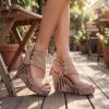 image:imageAllegra K Womens Plaid Side Zipper LaceUp Peeptoe Platform SandalsKhaki