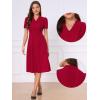 image:imageAllegra K Work Dresses for Women Midi Length Short Sleeve V Neck Button Decro ALine Business Casual DressWine Red