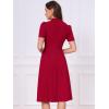 image:imageAllegra K Work Dresses for Women Midi Length Short Sleeve V Neck Button Decro ALine Business Casual DressWine Red