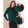 image:imageAllegra K Work Tops for Women Stand Collar Long Sleeve Ruched 2026 Trendy Blouse Business Casual Office ShirtDark Green