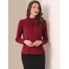image:imageAllegra K Work Tops for Women Stand Collar Long Sleeve Ruched 2026 Trendy Blouse Business Casual Office ShirtDark Red
