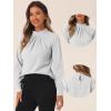 image:imageAllegra K Work Tops for Women Stand Collar Long Sleeve Ruched 2026 Trendy Blouse Business Casual Office ShirtGray