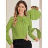 image:imageAllegra K Work Tops for Women Stand Collar Long Sleeve Ruched 2026 Trendy Blouse Business Casual Office ShirtGreen