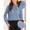 image:imageAllegra K Work Tops for Women Stand Collar Long Sleeve Ruched 2026 Trendy Blouse Business Casual Office ShirtGrey Blue