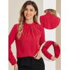 image:imageAllegra K Work Tops for Women Stand Collar Long Sleeve Ruched 2026 Trendy Blouse Business Casual Office ShirtRed