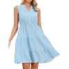 image:imageAllegra K Sleeveless Dress for Womens Tiered A Line V Neck Fitted Waist Casual Dresses with PocketsLight Blue