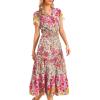 image:imageAllegra K Womens Boho Dresses V Neck Cap Sleeve Smocked ALine Floral Tiered Flowy Maxi DressesPink