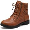 image:imageAllegra K Womens Laceup Ankle Boots Side Zipper Buckle Block Heel Combat BootsBrown
