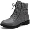 image:imageAllegra K Womens Laceup Ankle Boots Side Zipper Buckle Block Heel Combat BootsGrey