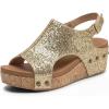 image:imageAllegra K Womens Peeptoe Glitter Hollow Out Platform Adjustable Buckle Strap SandalsGold