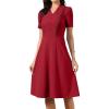image:imageAllegra K Work Dresses for Women Midi Length Short Sleeve V Neck Button Decro ALine Business Casual DressWine Red