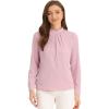 image:imageAllegra K Work Tops for Women Stand Collar Long Sleeve Ruched 2026 Trendy Blouse Business Casual Office ShirtPink