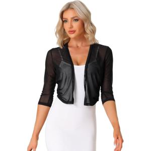 image:imageAllegra K Bolero Shrug for Womens Elegant 34 Sleeve Mesh Sheer Cardigan Formal Jacket for Evening DressesBlack