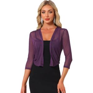 image:imageAllegra K Bolero Shrug for Womens Elegant 34 Sleeve Mesh Sheer Cardigan Formal Jacket for Evening DressesDark Purple