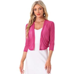 image:imageAllegra K Bolero Shrug for Womens Elegant 34 Sleeve Mesh Sheer Cardigan Formal Jacket for Evening DressesFuchsia