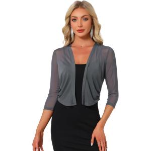 image:imageAllegra K Bolero Shrug for Womens Elegant 34 Sleeve Mesh Sheer Cardigan Formal Jacket for Evening DressesGray