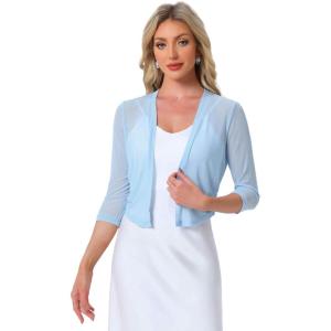 image:imageAllegra K Bolero Shrug for Womens Elegant 34 Sleeve Mesh Sheer Cardigan Formal Jacket for Evening DressesLight Blue