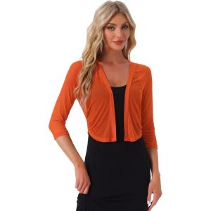 image:imageAllegra K Bolero Shrug for Womens Elegant 34 Sleeve Mesh Sheer Cardigan Formal Jacket for Evening DressesOrange