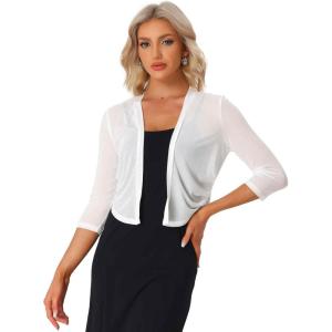 image:imageAllegra K Bolero Shrug for Womens Elegant 34 Sleeve Mesh Sheer Cardigan Formal Jacket for Evening DressesWhite