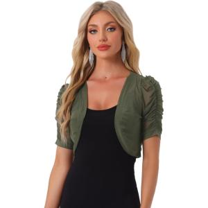 image:imageAllegra K Casual Short Sleeve Mesh Sheer Shrug for Women Open Front Cropped Cardigan BoleroArmy Green