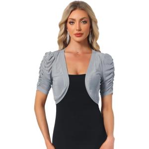 image:imageAllegra K Casual Short Sleeve Mesh Sheer Shrug for Women Open Front Cropped Cardigan BoleroLight Grey