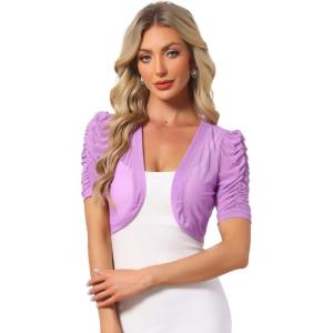 image:imageAllegra K Casual Short Sleeve Mesh Sheer Shrug for Women Open Front Cropped Cardigan BoleroLight Purple