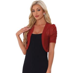 image:imageAllegra K Casual Short Sleeve Mesh Sheer Shrug for Women Open Front Cropped Cardigan BoleroRed