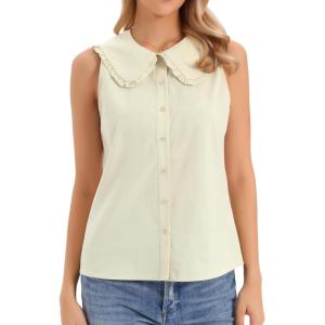image:imageAllegra K Sleeveless Button Down Shirt for Women Peter Pan Collar Casual Tank Tops for Work Classic BlousesApricot