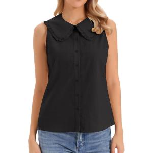 image:imageAllegra K Sleeveless Button Down Shirt for Women Peter Pan Collar Casual Tank Tops for Work Classic BlousesBlack